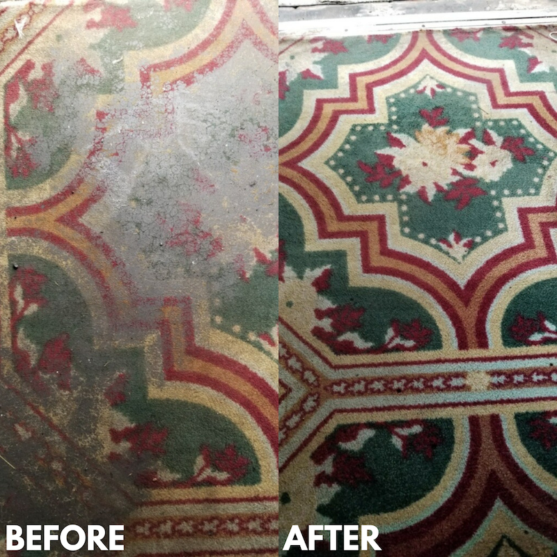 Wool area rug before and after