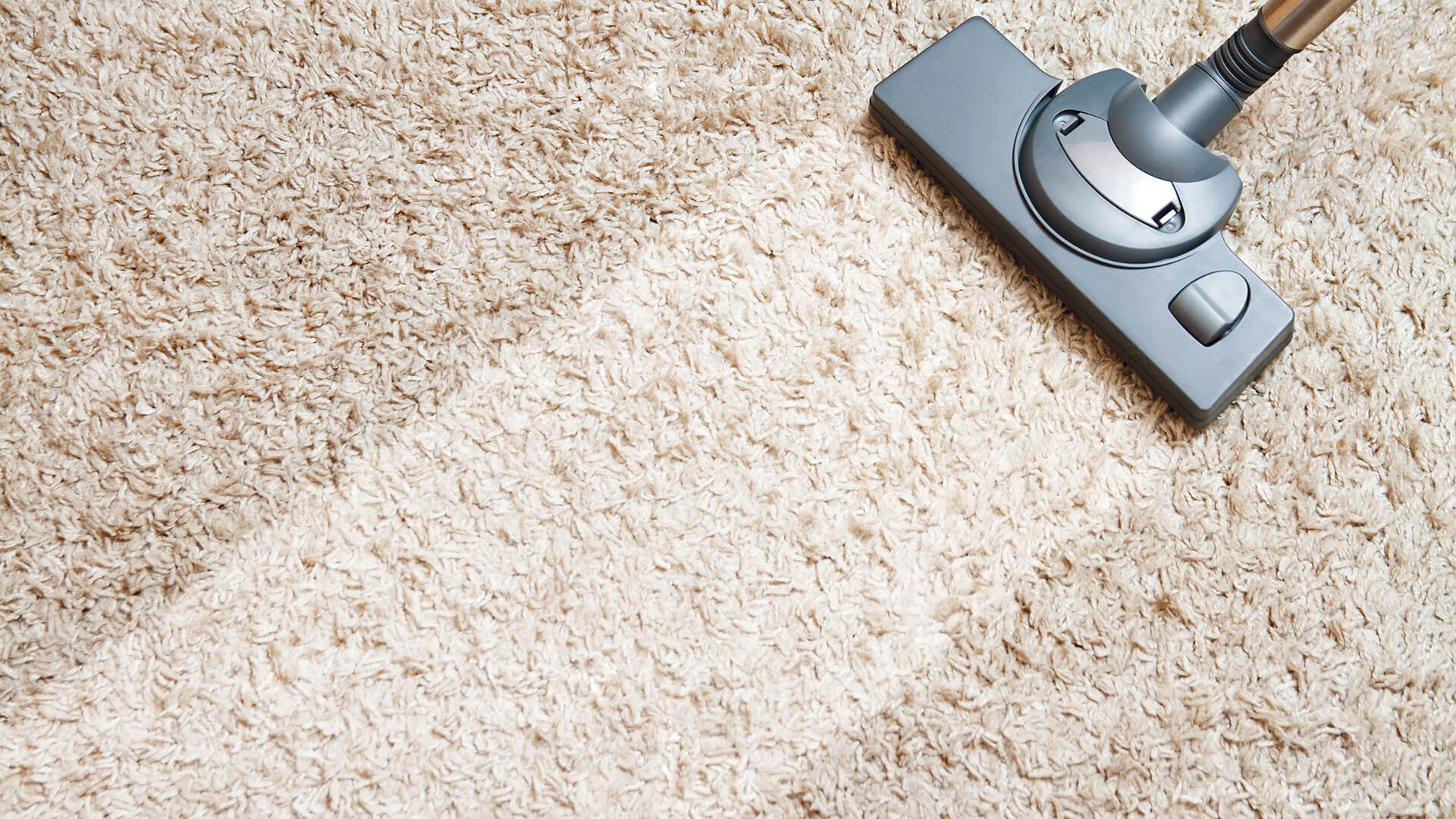 Vacuum cleaning a beige carpet.